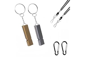 Rhomba Lot de 2 sifflets en métal avec mousqueton et cordon pour la sécurité en cas d'urgence, pour l'extérieur, la randonnée, la chasse, le camping, la pêche, le kayak