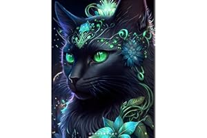 DPHERO 5D Cat Diamond Painting Kits for Adults,Animal Diamond Art Kits for Kids Beginners,Round Full Drill Black Cat Diamond Art Painting,DIY Paint with Diamonds Cat Gem Painting Art 12x16 inch