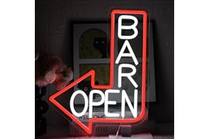 UExnkj-Y Bar Open Insegna al Neon Insegna al neon con freccia da bar LED aperto segno al neon Con pulsante e interruttore dimmerabili Adatto per birrerie,club,stanze,luci da parete per feste