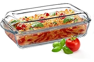 KADAX Fuente de horno, Cacerola con Tapa, Fuente de Cristal para asar, Lasaña, con Mangos, Bandeja de Cocina de Vidrio, Aptas para Nevera y Congelador, transparente (Rectangular, 3.95l)