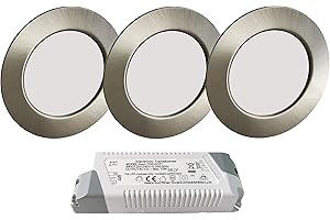 Trango 3er Set 12Volt AC/DC LED recessed Downlight incl 1 x LED Transformer (12 Volt - 2000mAh) Cabinet recessed Light Ceiling Light TGG4E-032T Nickel matt for Replacement G4 Halogen Furniture Lights