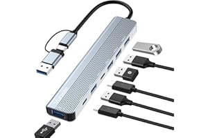 Vonxite USB C Adapter, 7 in 2 USB Hub Multiport Adapter with 2*USB-C Data Ports, USB 3.0 and 4*USB 2.0, Type C Hub 3.0, USBC Docking Station for MacBook, Galaxy, Pad, Windows, Laptop