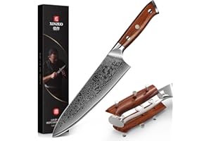 XINZUO Couteau de Chef 21cm, Couteau de Cuisine en 10Cr15CoMoV Acier Damas, Couteau à Légumes Professionnel avec Poignée en Bois de Rose - Yu série