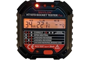 FAFEICY Tester gniazd, HT107D LCD cyfrowy tester gniazd wtykowych wtyczka EU 90-250 V elektryczny tester gniazdek elektrycznych do szkół, laboratoriów, fabryk