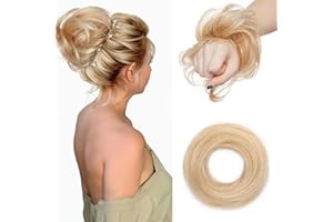 Benehair Messy Hair Scrunchies Straight Elastic Easy Hair Chignons Updo Ponytail Extensions Donut for Women Girls #18/613 Ash Blonde Mix Bleach Blonde 17g