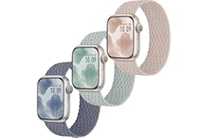 Raradev 3 Stück Geflochten Armband Kompatibel mit Apple Watch Armband 41mm 40mm 38mm, Elastisch Nylon Band Solo Loop Sport Armbänder für iWatch Series 9 8 7 6 5 4 3 2 1 SE, S 132mm