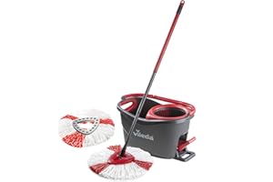 Vileda Turbo Microfibre Mop and Bucket Set with Extra 2-in-1 Head Replacement, Spin Mop for Cleaning Floors, Set of 1x Mop, 1x Bucket and 1x Refill