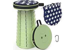 LOCYOP Tabouret Pliant Portable, Tabouret de Camping Amélioré Tabouret Télescopique avec Coussin et Sac à Main Tabouret Retractable pour Adultes Randonnée BBQ Maxi Charge 200 kg (Fruits Verts)