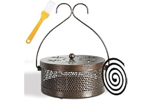 ‎LEONSHCO Mosquito Spiral Holder, Metallic Mosquito Coil Holder, Hollow Mosquito Coils Box, Portable Meditative Decorative Incense Burner with Handle, Can be Used in Home, Shopping Mall, Bathroom, etc.