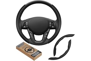 GSPSCN Couvre Volant Voiture，Fibre Cuir 36-39CM Protection Volant Segmentée Universelle，Antidérapant, Respirant, Housse en Fibre de Carbone (Noir)