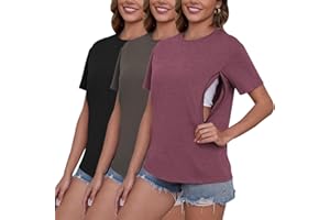 Love2Mi 3er/4er Set Stillshirt mit verstecktem Reißverschluss Stillöffnung kurzen Umstandstop Stillen T-Shirt für Schwangere