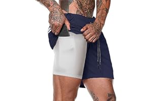 KFNIRE Pantalon Corto Hombre Deporte 2 en 1 Pantalones Cortos de Running Athletismo Fitness Secado Rápido Deportivo Shorts Hombre con Cremallera y Bolsillo