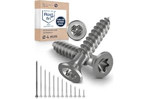 Träskruvar i Rostfritt Stål A2 – Försänkt Huvud Torx TX20 – Helgängade – 4 x 80 mm – 25 Pack – Universalskruvar för Trä