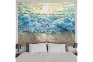 BCKAKQA Beach Wall Tapestry Green Ocean Sea Tapestry Wall Hanging Blue Sea Wave and Sand Nature Landscape Tapestry for Bedroom Dorm Living Room Home Decor Wall Art Blanket Party Backdrop (150x200cm,59"X79")