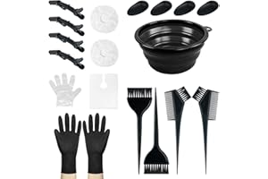 NEPAK 18 Pcs Hair Dye Brush and Bowl Kit,Hair Dying Tools Kit,DIY Beauty Salon Hair Bleaching Tools,Including Mixing Bowl, Ear Cover, Hair Shawl, Gloves, Hair Clips