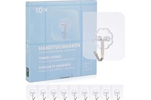 LIVAIA Ganci adesivi per asciugamani: 10 Ganci trasparenti per asciugamani - appendi accappatoio bagno - accessori bagno - adesivo senza fori