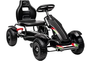 HOMCOM Gokart Tretauto mit Handbremse, verstellbarem Sitz, Vor- und Rückwärtsgang, Tretfahrzeug Kinderspielzeug Kinderfahrzeug Kettcar Pedal-Gokart für Kinder 5-12 Jahren Schwarz