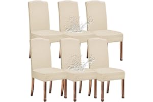 KELUINA Stretch Water-Repellent Twill Jacquard Dining Room Chair Covers Home Decor,Chair Covers for Dining Room Chairs Restaurant Hotel Ceremony (Cream White,6 Pieces)