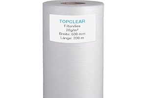 TEICHPOINT Filtervlies für Vliesfilter | Vliesrolle 200m x 60cm 20g/m² | für alle Koi Teich Vlies-Filter geeignet | hydrophiles wasserdurchlässiges Fleece | 600mm Topclear Filtervlies in Profiqualität