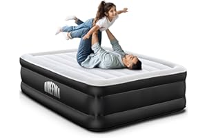 Airefina Luxury Air Bed Double with Built in Pump, Inflatable Air Mattress Fast Inflation, Flocking Surface Blow Up Bed for Home Guest, Portable Airbed for Camping, I-Beam Technology 190x137x46cm