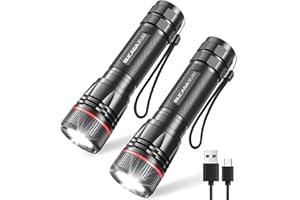 BUCASA Taschenlampe LED Aufladbar, 2000 Lumen Extrem Hell LED Taschenlampe mit 3 Modi, 2 Stück Zoombare Taschenlampen Kinder, Wasserdicht Langer Laufzeit Flashlight für Camping Outdoor Wandern Notfäll