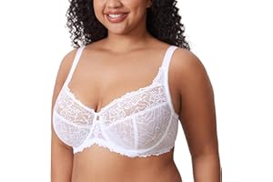 DELIMIRA Damski Minimiser Biustonosz Plus Size Pełny Pokrycie Niewyściełany Koronkowy Bielizna