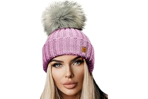 4sold Rita Lady Skullies Bonnets Bonnet fourré Hiver pour Femme Bonnet tricoté avec Torsades et Gros Pompon en Fourrure Plusieurs Coloris Taille Unique