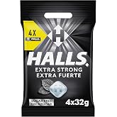 Halls Extra Strong Flavor Candy, Sugar Free, Pack of 4 x 32g | Sugar-free candies with extra strong flavor and refreshing eff