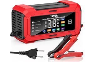 12V 6A Caricabatteria per Auto Husgw, Sicurezza Carica Batteria Moto, 5 Modalità, Moto Carica Batteria Intelligente LCD per Auto, Moto, Barche, AGM
