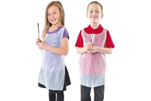 Baker Ross EV596 Jednorazowe fartuchy (50 sztuk) dziecięce wiązane na szyi i talii do majsterkowania