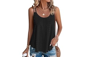 WNEEDU Women's Summer Tank Tops Ladies Sleeveless Vests Tanks Top Loost Fit Casual Shirts Eyelet Embroidery Vest Blouses Cami Camisole
