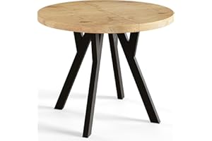 AlpiMeble Mesa de comedor redonda OVO, mesa extensible de 90 cm a 190 cm de diámetro, color Lancelot, con patas de madera en color negro
