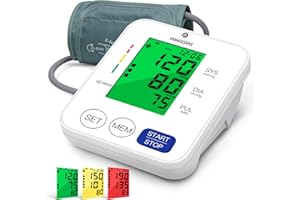 P PANACARE PANACARE Tensiomètre Bras Electronique, Tensiomètre Automatique Bras avec Rétroéclairage 3 couleurs/Lecture sonore/Manchette de 22-42cm/ 2 Users, Tensiomètre Professionnel Bras