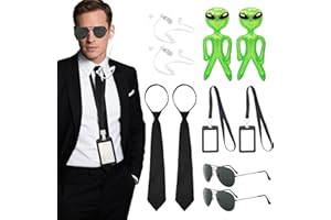 EUPSIIU Lot de 12 accessoires de costume d'agent secret, accessoires de costume d'espion avec lunettes de soleil, cravate, accessoires gonflables, porte-cartes, fausses oreillettes pour fête