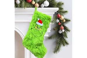 CLOVERCY Weihnachtsstrümpfe, 50cm Große Grinch Weihnachten Strümpfe, Christmas Stockings, Grinch Weihnachtsdekorationen, Befüllbare und aufhängbare Weihnachtsstrümpfe für Kamin, Wand, Treppe, Weihnachtsbaum