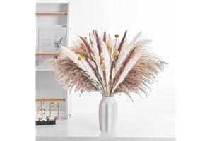 PISKEKAT Pampas Secas Decoracion 100 Piezas 40CM Ramos de Flores Secas Natural Marrón Hierba Pampas Blanca Frondas Esponjosas Boho Boda Sala Dormitorio Balcon Hogar Arreglos Florales