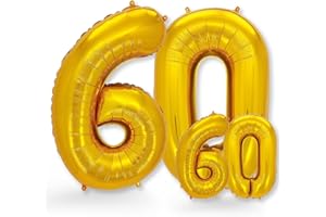 FUNXGO Palloncino Numero 60 Oro - due pezzi Uno grande e uno piccolo - Palloncini Compleanno Anni - Feste Decorazione di Compleanno Palloncino (Oro 60)