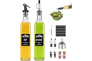 Lxudn Bouteille Huile Olive 500ml, Ensemble De Bouteille Verre et de Vinaigre Adaptées aux Aliments Avec Entonnoir, Distributeur D'Huile, Becs Verseurs En Liège, Pour Liqueurs et Vinaigres (2 Pièces)