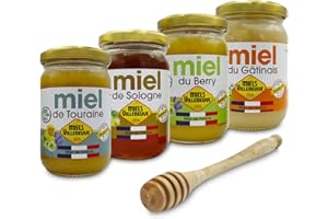 MIELS VILLENEUVE Pack Découverte 4 Variétés - Miels Polyfloraux de Touraine, Sologne, Berry, Gâtinais - 100% Origine France, Région Centre LOT de 4 x 250g