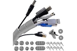Garrulo Guaina Cavi Elettrici, Raccogli Cavi Scrivania, Copri Fili Elettrici con 10* Portacavi in ​​Silicone+10* Fascette +2* Nastro Autoadesivo da 1M+1* Clip Guidafilo
