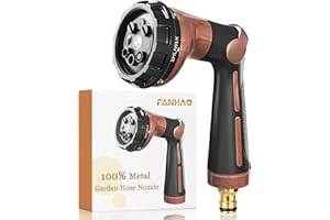 FANHAO Hose Pipe Spray Gun, 100% Heavy Duty Metal Hose Spray Gun with 8 Spray Patterns, High Pressure Garden Hose Nozzle with Thumb Control for Watering Plants & Lawns, Washing Cars & Pets, Brown