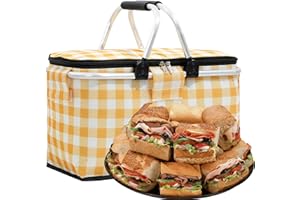 Bavokon Picnic Baskets For Couples | Large Cooler Bag Beach Basket,Collapsible Picnic Baskets Leak-Proof, Portable Camping Cooler for Road Trips Grocery Shopping