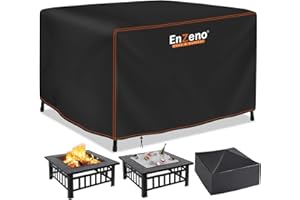 Enzeno Fire Pit Cover,Square Outdoor Firepit Covers Waterproof, 210D Oxford Cloth Patio Fire Bowl Cover Anti-UV & Wear-Resistant(84x84x61cm)- Black