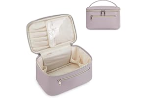 WANDERING NATURE Neceser Maquillaje Cuero Bolsa de Cosméticos con Porta Brochas Grande Multifuncional Hidrófugo para Mujer Viajes Nocturnos, Morado Patente Pendiente