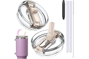 VORTIX Stanley Cup Tapa a prueba de fugas [2 unidades] – Tapa de repuesto 100% hermética, tapa de repuesto extraíble con pajita y cepillo de limpieza, apto para lavavajillas y reutilizable, se adapta a 30oz