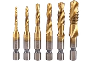 ZUNATE 6 Pcs Forets Métriques à Filetage Et Tarauds Hss (M3-M10)En Acier Rapide (Revêtu De Titane) - Présentent Une Finition De Surface Par Nitruration Pour Une Dureté Et Une Résistance à La Rouille Élevées