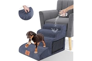 Zvonema Scale per Cani, Scaletta per Cani 4 Gradini in Spugna, Rampa per Cani con Rimovibile Copertura Lavabili per Animali Domestici, Fondo Antiscivolo Impermeabile Scala per Gatti per Cani