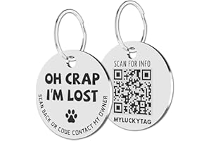 MYLUCKYTAG Stainless Steel QR Code Pet ID Tags Dog Tags - Pet Online Profile - Scan QR Receive Instant Pet Location Alert Email