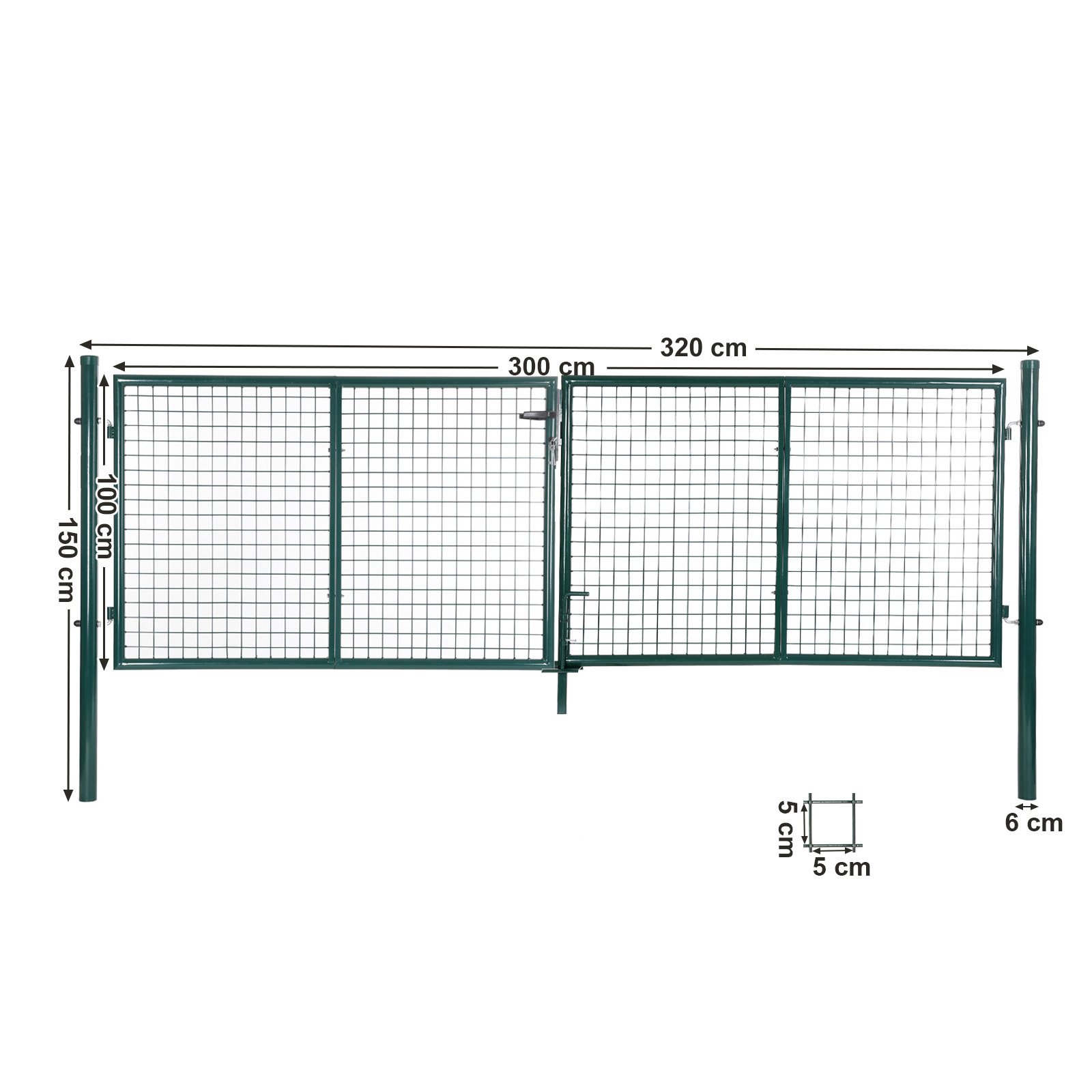 SONGMICS Doppeltor, Gartentor, Gartentür, mit Schloss und 3 Schlüsseln, 90 x 310 cm, grün GGD300G – Bild 4