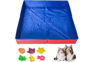 FONDUO Hundepool Katzenpool Mit 6 Fischen Spielzeug, 50x50x10cm Hundebadewanne Faltbare Mini Hunde Pool Aus PVC, Planschbecken Hund, Schwimmbecken Für Kleine Hunde Katzen Haustiere (Rot)